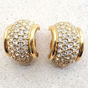 Signed Swarovski Clear Rhinestone Clip Earrings
